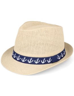 Kapelusz na lato słomkowy trilby kotwice