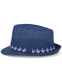 Kapelusz na lato słomkowy trilby kotwice