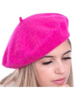 Beret damski w stylu francuskim fuksja