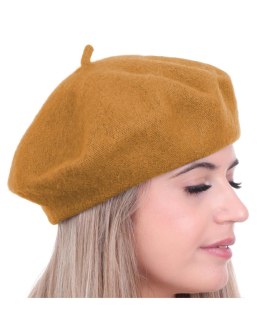 Beret damski w stylu francuskim musztardowy