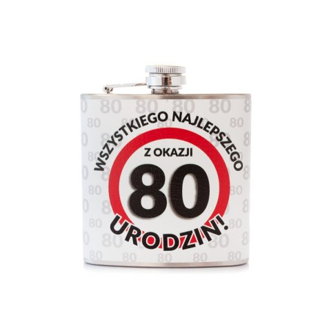 Piersiówka ze stali nierdzewnej "Wszystkiego Najlepszego z Okazji 80 Urodzin" Piersiówka ze stali nierdzewnej "Wszystkiego Najlepszego z Okazji 80 Urodzin"