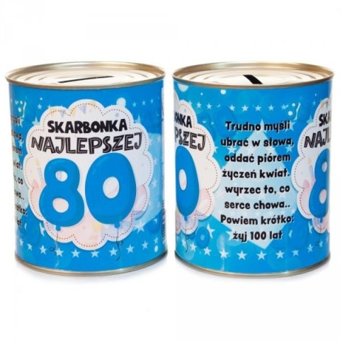 Skarbonka metalowa urodzinowa z napisem "Skarbonka Najlepszej 80" Skarbonka metalowa urodzinowa z napisem "Skarbonka Najlepszej 80"