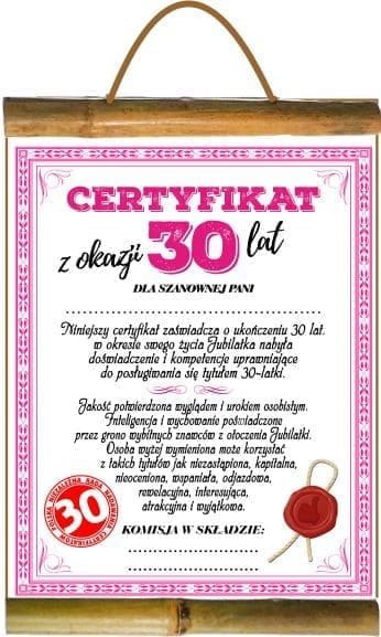 Dyplom certyfikat 30 lat Pani | D45 Dyplom certyfikat 30 lat Pani | D45