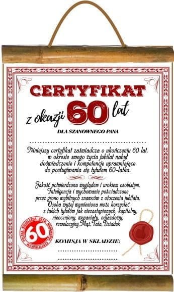 Dyplom certyfikat 60 lat Pan | D80 Dyplom certyfikat 60 lat Pan | D80