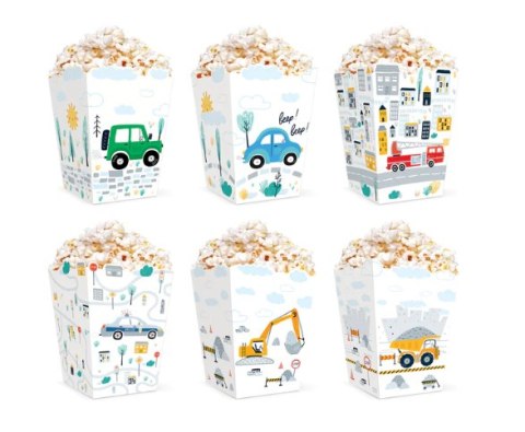 Pudełka na popcorn zestaw Auta 8,5x12,5cm 6szt. Pudełka na popcorn zestaw Auta 8,5x12,5cm 6szt.