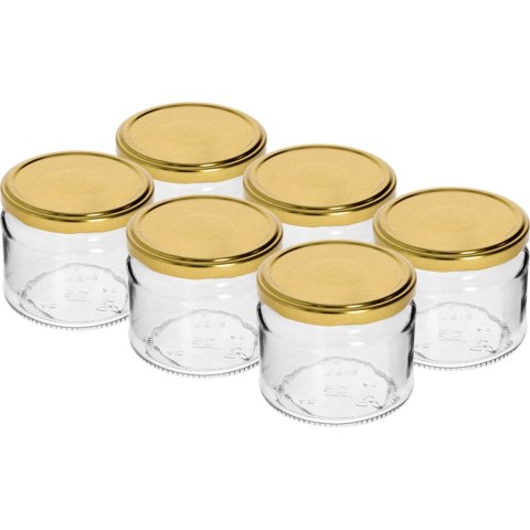 Słoik 330ml z złotą zakrętką fi 82/6 6szt. Słoik 330ml z złotą zakrętką fi 82/6 6szt.
