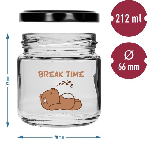 Słoik dla dzieci twist off 212ml z nadrukiem i zakrętką czarną fi 66/4 6 szt. Słoik dla dzieci twist off 212ml z nadrukiem i zakrętką czarną fi 66/4 6 szt.