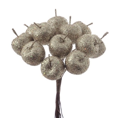 Jabłuszka w brokacie na druciku 11cm 12pęczków x 12szt. PLATYNA 923CAN7901_07 Jabłuszka w brokacie na druciku 11cm 12pęczków x 12szt. PLATYNA 923CAN7901_07