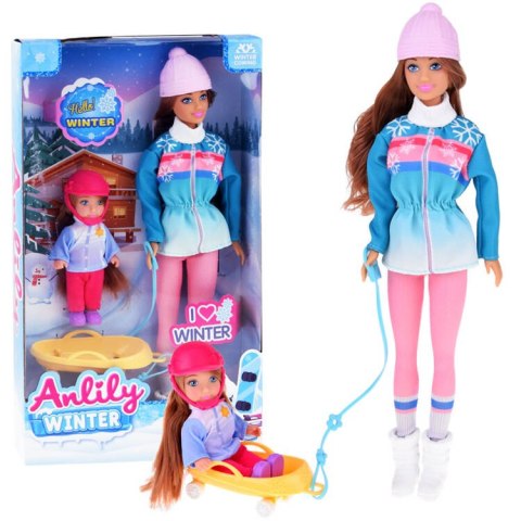 Lalka 30cm i laleczka 12cm na sankach zimowe sporty Anlily | ZA4765 Lalka 30cm i laleczka 12cm na sankach zimowe sporty Anlily | ZA4765