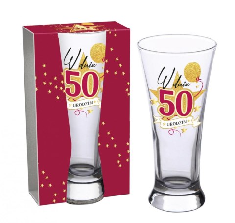 Szklanka do piwa 300ml - W dniu 50 urodzin URODZINOWA STARS MAGENTA Szklanka do piwa 300ml - W dniu 50 urodzin URODZINOWA STARS MAGENTA
