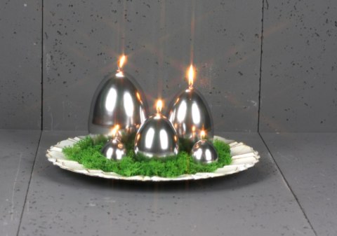 Świeca jajko lustrzane 70 / 90mm srebrne Świeca jajko lustrzane 70 / 90mm srebrne