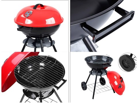 Grill węglowy brykietowy ogrodowy kółka pokrywa okrągły zamykany przenośny Grill węglowy brykietowy ogrodowy kółka pokrywa okrągły zamykany przenośny