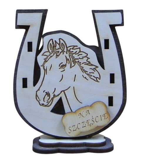 Podkowa na stojaku - grawer głowa koń 11 x 8,5 cm. / P184 Podkowa na stojaku - grawer głowa koń 11 x 8,5 cm. / P184