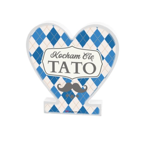 Drewniana tabliczka serce z podstawką wzbogacona lakierem UV z napisem "Kocham Cię Tato" Drewniana tabliczka serce z podstawką wzbogacona lakierem UV z napisem "Kocham Cię Tato"