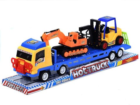 Auto z lawetą i 2 pojazdami budowlanymi z napędem 45 x 13 x 8cm Auto z lawetą i 2 pojazdami budowlanymi z napędem 45 x 13 x 8cm