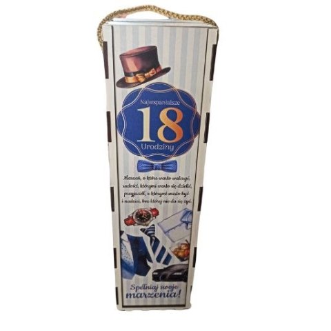 Skrzynka pudełko 33,5 x 9,5cm na butelkę alkoholu 18 Urodziny PAN GADŻET 3311-PNG18 Skrzynka pudełko 33,5 x 9,5cm na butelkę alkoholu 18 Urodziny PAN GADŻET 3311-PNG18