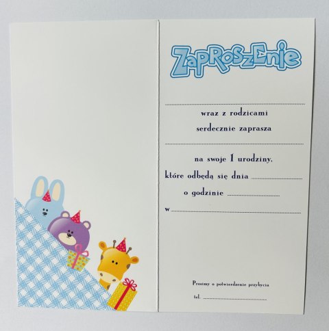 Zaproszenia na roczek 10szt. + koperta Zaproszenia na roczek 10szt. + koperta
