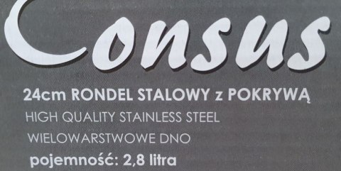 Patelnia rondel stal z pokrywką grube dno 24cm 2,8l CONSUS | 007M Patelnia rondel stal z pokrywką grube dno 24cm 2,8l CONSUS | 007M