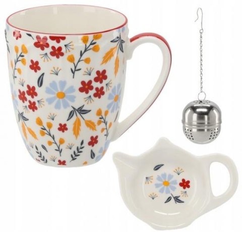 Kpl. kubek porcelanowy 350ml + porcelanowa podstawka + zaparzacz KWIATY Kpl. kubek porcelanowy 350ml + porcelanowa podstawka + zaparzacz KWIATY