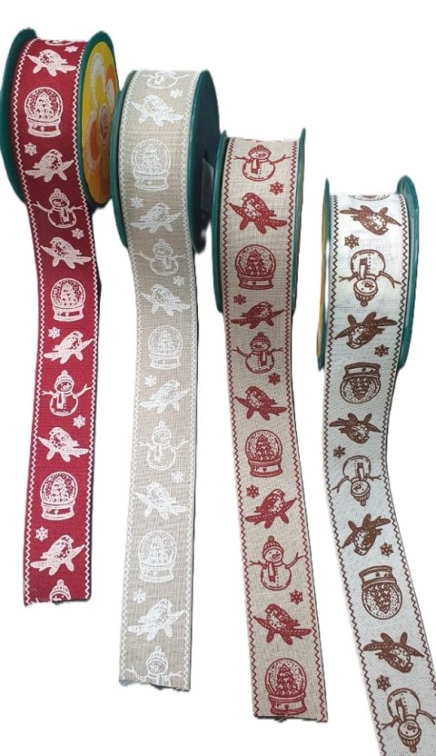 Wstążka lniana tkana motywem świątecznym 4 cm x 10 yd Wstążka lniana tkana motywem świątecznym 4 cm x 10 yd