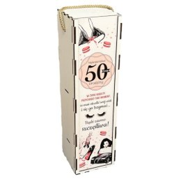Skrzynka pudełko 33,5 x 9,5cm na butelkę alkoholu 50 urodziny kolor PANI GADŻET 3311-PIG50