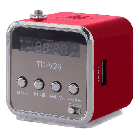 Głośnik bezprzewodowy przenośny mini radio fm led bluetooth mobilny microsd czerwony 06211_CZE Głośnik bezprzewodowy przenośny mini radio fm led bluetooth mobilny microsd czerwony 06211_CZE