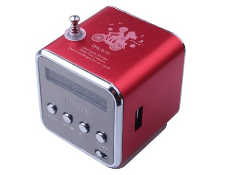 Głośnik bezprzewodowy przenośny mini radio fm led bluetooth mobilny microsd czerwony 06211_CZE Głośnik bezprzewodowy przenośny mini radio fm led bluetooth mobilny microsd czerwony 06211_CZE