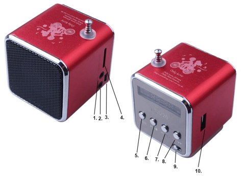 Głośnik bezprzewodowy przenośny mini radio fm led bluetooth mobilny microsd czerwony 06211_CZE Głośnik bezprzewodowy przenośny mini radio fm led bluetooth mobilny microsd czerwony 06211_CZE