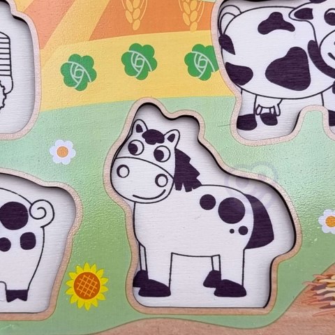 TOOKY TOY Drewniane Puzzle Montessori Farma z Pinezkami Do Dopasowania TOOKY TOY Drewniane Puzzle Montessori Farma z Pinezkami Do Dopasowania