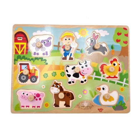TOOKY TOY Drewniane Puzzle Montessori Farma z Pinezkami Do Dopasowania TOOKY TOY Drewniane Puzzle Montessori Farma z Pinezkami Do Dopasowania