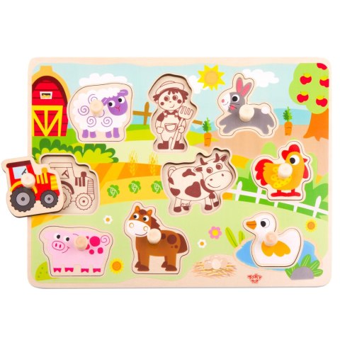 TOOKY TOY Drewniane Puzzle Montessori Farma z Pinezkami Do Dopasowania TOOKY TOY Drewniane Puzzle Montessori Farma z Pinezkami Do Dopasowania