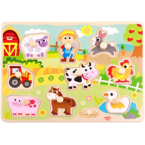 TOOKY TOY Drewniane Puzzle Montessori Farma z Pinezkami Do Dopasowania TOOKY TOY Drewniane Puzzle Montessori Farma z Pinezkami Do Dopasowania