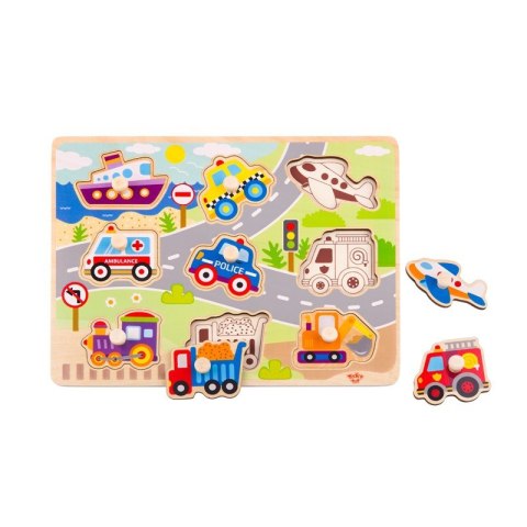 TOOKY TOY Drewniane Puzzle Montessori Transport Pojazdy z Pinezkami Do Dopasowania TOOKY TOY Drewniane Puzzle Montessori Transport Pojazdy z Pinezkami Do Dopasowania