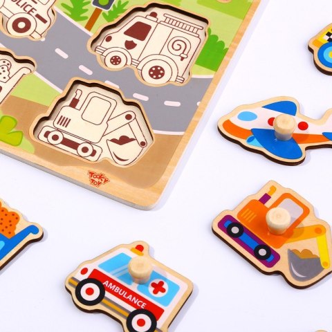 TOOKY TOY Drewniane Puzzle Montessori Transport Pojazdy z Pinezkami Do Dopasowania TOOKY TOY Drewniane Puzzle Montessori Transport Pojazdy z Pinezkami Do Dopasowania