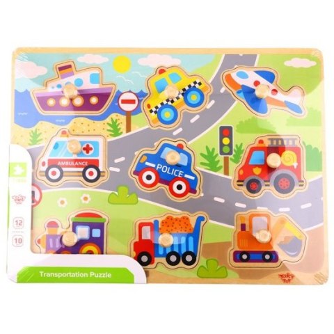 TOOKY TOY Drewniane Puzzle Montessori Transport Pojazdy z Pinezkami Do Dopasowania TOOKY TOY Drewniane Puzzle Montessori Transport Pojazdy z Pinezkami Do Dopasowania