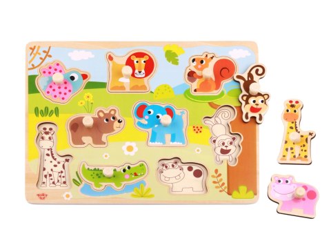 TOOKY TOY Drewniane Puzzle Montessori Zwierzęta z Pinezkami Do Dopasowania TOOKY TOY Drewniane Puzzle Montessori Zwierzęta z Pinezkami Do Dopasowania