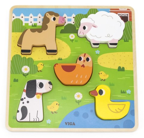 VIGA Drewniana Układanka Puzzle Zwierzątka Farma do Dopasowania VIGA Drewniana Układanka Puzzle Zwierzątka Farma do Dopasowania
