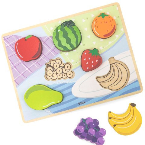 VIGA Drewniane Puzzle Układanka Montessori 2w1 Figurki Owoce VIGA Drewniane Puzzle Układanka Montessori 2w1 Figurki Owoce