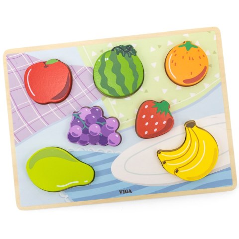 VIGA Drewniane Puzzle Układanka Montessori 2w1 Figurki Owoce VIGA Drewniane Puzzle Układanka Montessori 2w1 Figurki Owoce