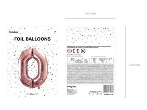 Balon foliowy Cyfra '0', 86cm, różowe złoto Partydeco Balon foliowy Cyfra '0', 86cm, różowe złoto Partydeco
