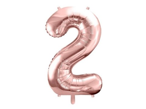 Balon foliowy Cyfra '2', 86cm, różowe złoto Partydeco