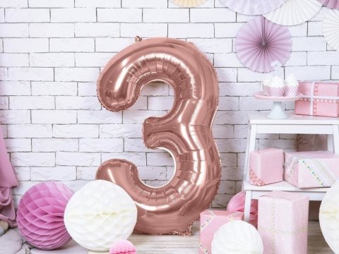 Balon foliowy Cyfra '3', 86cm, różowe złoto Partydeco Balon foliowy Cyfra '3', 86cm, różowe złoto Partydeco