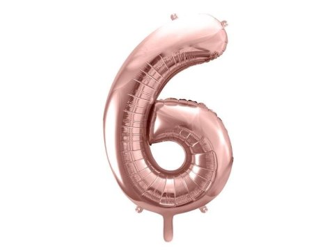 Balon foliowy Cyfra '6', 86cm, różowe złoto Partydeco Balon foliowy Cyfra '6', 86cm, różowe złoto Partydeco