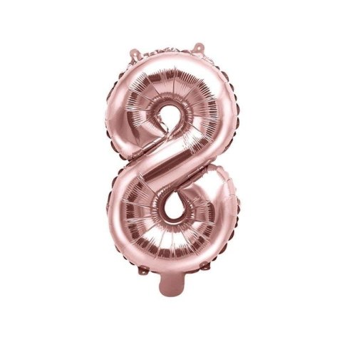 Balon foliowy Cyfra 8, 35cm, Rose Gold różowe złoto Partydeco Balon foliowy Cyfra 8, 35cm, Rose Gold różowe złoto Partydeco