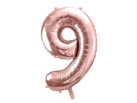 Balon foliowy Cyfra '9', 86cm, różowe złoto Partydeco Balon foliowy Cyfra '9', 86cm, różowe złoto Partydeco
