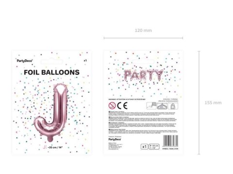 Balon foliowy Litera J, 35cm, Rose Gold różowe złoto Partydeco Balon foliowy Litera J, 35cm, Rose Gold różowe złoto Partydeco
