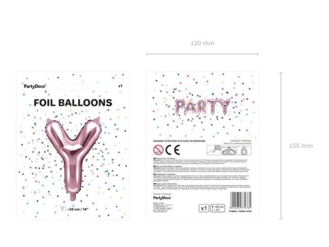 Balon foliowy Litera Y, 35cm, Rose Gold różowe złoto Partydeco Balon foliowy Litera Y, 35cm, Rose Gold różowe złoto Partydeco