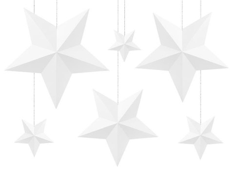 Dekoracja Gwiazdy, biały, różne rozmiary, 6 szt. Partydeco Dekoracja Gwiazdy, biały, różne rozmiary, 6 szt. Partydeco