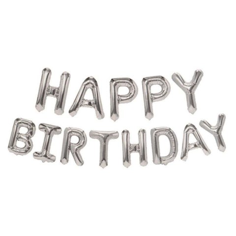 Napis HAPPY BIRTHDAY Srebrny - Balon Foliowy na Urodziny, Slim Partydeco Napis HAPPY BIRTHDAY Srebrny - Balon Foliowy na Urodziny, Slim Partydeco