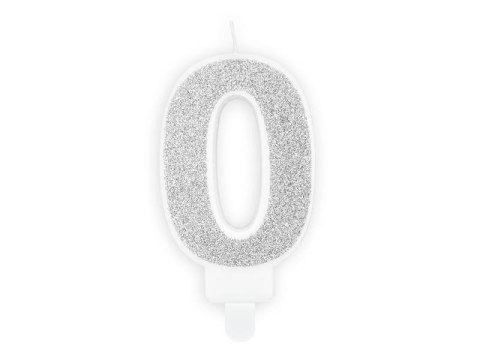 Świeczka urodzinowa Cyferka 0, srebrny Partydeco Świeczka urodzinowa Cyferka 0, srebrny Partydeco